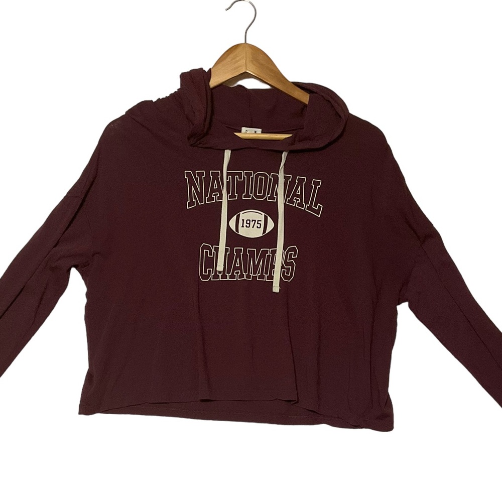 GARAGE sz Large Shirt Long Sleeve Football National Champs 1975 Hooded Burgundy